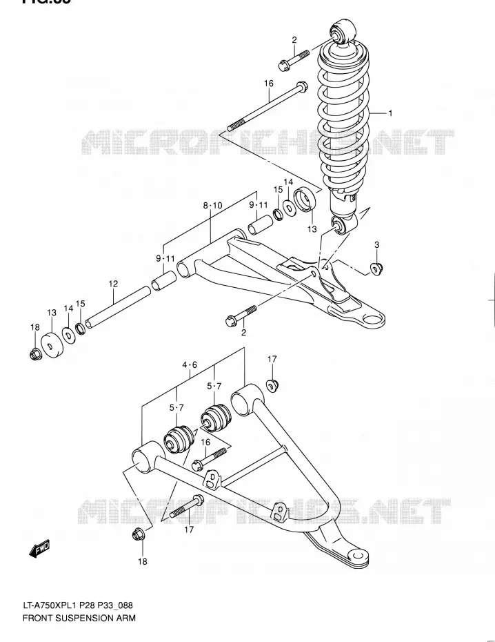 VOORWIELOPHANGING ARM Suzuki QUAD 750 KINGQUAD 2011  LT-A750XP L1/LT-A750XPZ L1 (P02,P28,P33)