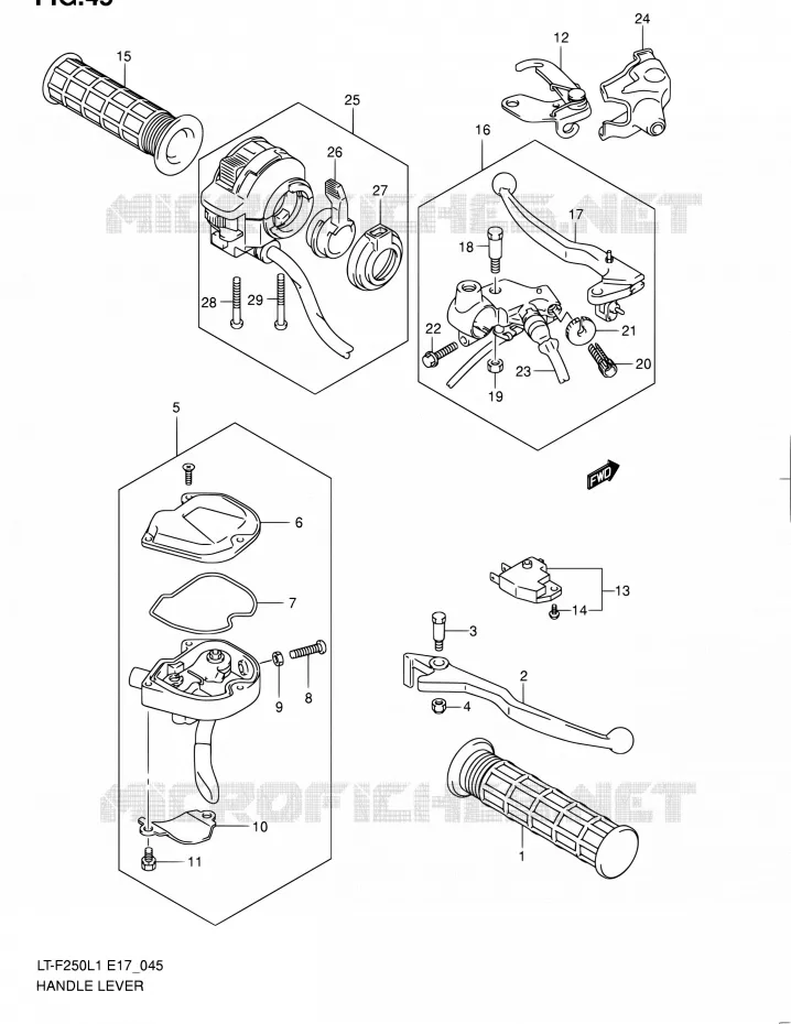 HANDGRIPS - LEVERS (LT-F250L1 E17) Suzuki QUAD 250 OZARK 2011  LT-F250 L1 (E17,E24)