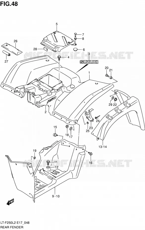 ACHTERSPATBORD (LT-F250L2 E24) Suzuki QUAD 250 OZARK 2012  LT-F250 L2 (E17,E24)