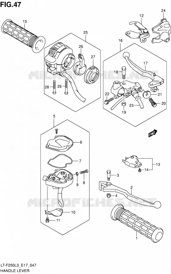 HANDGRIPS - LEVERS (LT-F250L3 E24) Suzuki QUAD 250 OZARK 2013  LT-F250 L3 (E17,E24)