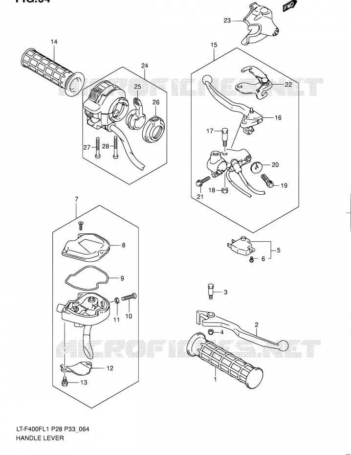 HANDGRIPS - LEVERS Suzuki QUAD 400 KINGQUAD 2011  LT-F400F L1/LT-F400FZ L1 (P03,P28,P33)