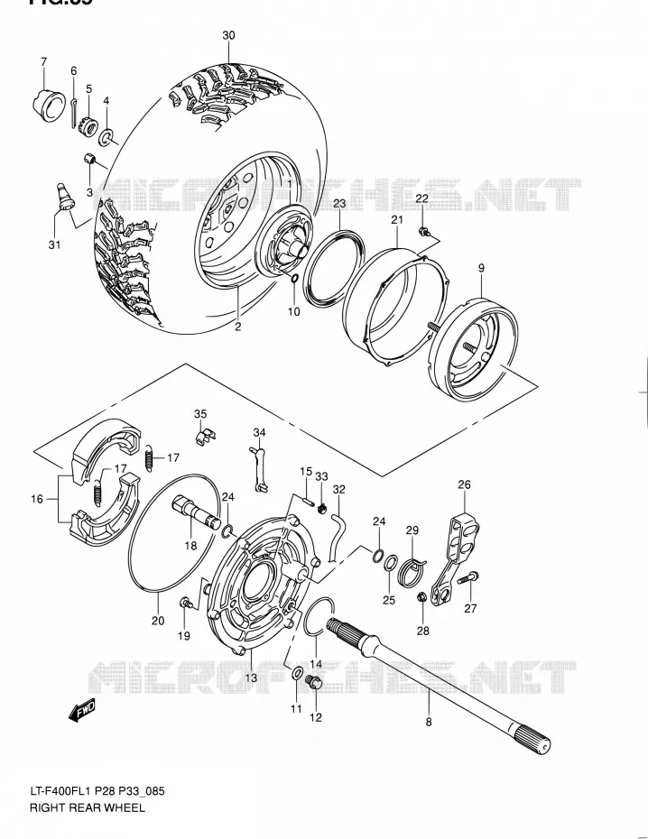 RECHTSE ACHTERWIEL Suzuki QUAD 400 KINGQUAD 2011  LT-F400F L1/LT-F400FZ L1 (P03,P28,P33)