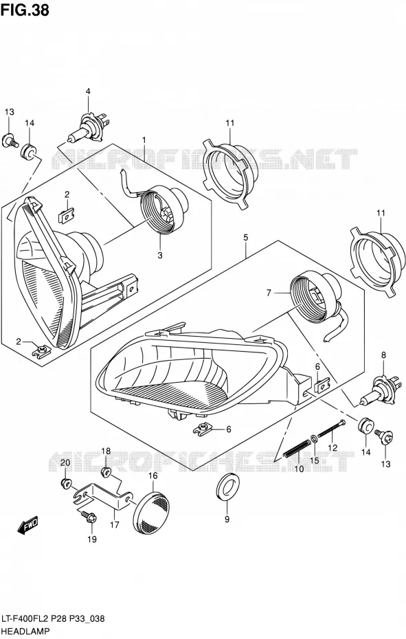 KOPLAMP (LT-F400FL2 P28) Suzuki QUAD 400 KINGQUAD 2012  LT-F400F L2/LT-F400FZ L2 (P03,P28,P33)