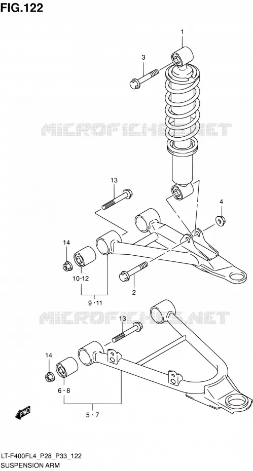 SCHOKDEMPER - VORKBEEN (LT-F400FZL4 P33) Suzuki QUAD 400 KINGQUAD 2014  LT-F400F L4/LT-F400FZ L4 (P03,P28,P33)