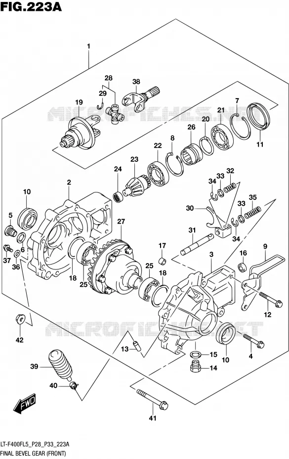 AANDRIJFAS (FRONT) (LT-F400FL5 P28) Suzuki QUAD 400 KINGQUAD 2015  LT-F400F L5/LT-F400FZ L5 (P03,P28,P33)