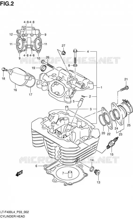 CILINDERKOP (LT-F400L4 P33) Suzuki QUAD 400 KINGQUAD 2014  LT-F400 L4/LT-F400Z L4 (P03,P28,P33)