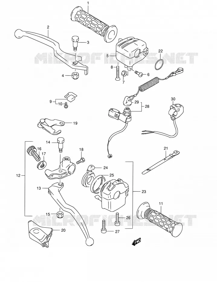 HANDGRIPS - LEVERS (MODELE W/X/Y/K1) Suzuki QUAD 500 QUADMASTER 2000  LT-F500F Y (E17,E24)