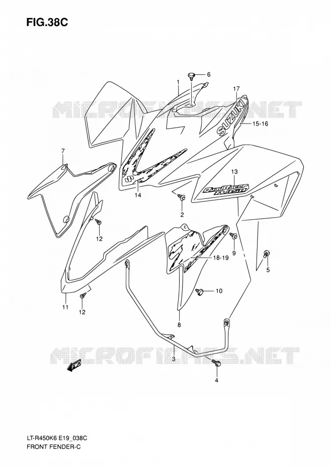 FRONT FENDER (LT-R450ZK8) Suzuki QUAD 450 QUADRACER 2010  LT-R450 L0/LT-R450Z L0 (E19)