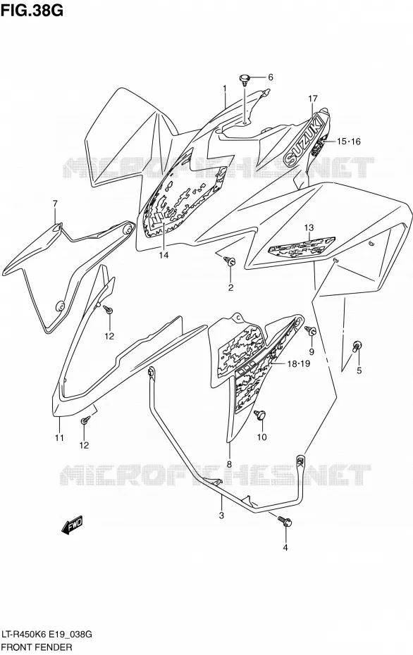 FRONT FENDER (LT-R450ZL0) Suzuki QUAD 450 QUADRACER 2010  LT-R450 L0/LT-R450Z L0 (E19)
