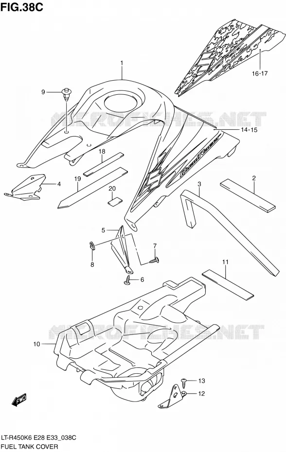 FUEL TANK - COVERS (MODEL L0) Suzuki QUAD 450 QUADRACER 2010  LT-R450 L0/LT-R450Z L0 (E28,E33)