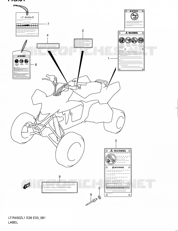 ETIKET (LT-R450L1 E33) Suzuki QUAD 450 QUADRACER 2011  LT-R450 L1/LT-R450Z L1 (E03,E28,E33)
