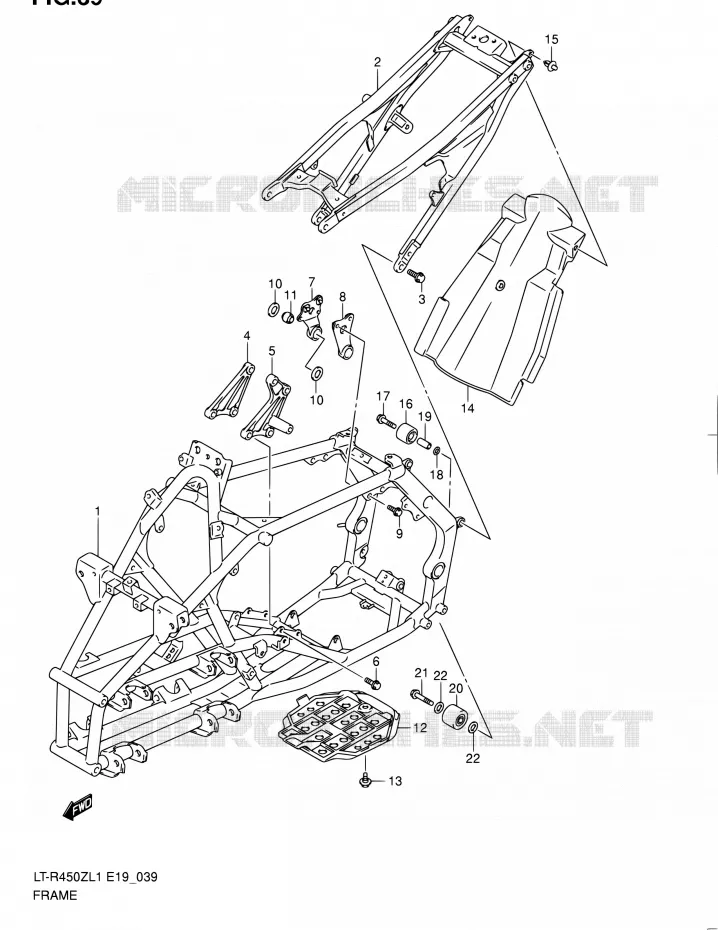 FRAME (LT-R450L1 E19) Suzuki QUAD 450 QUADRACER 2011  LT-R450 L1/LT-R450Z L1 (E19)