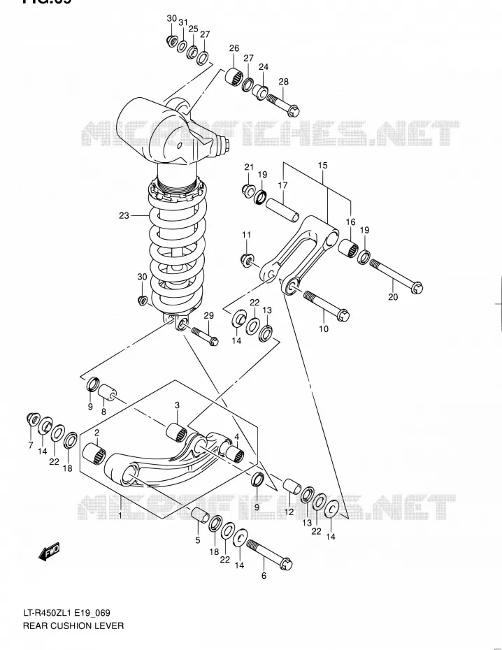 SCHOKBREKER AANEENSCHAKELING (LT-R450L1 E19) Suzuki QUAD 450 QUADRACER 2011  LT-R450 L1/LT-R450Z L1 (E19)