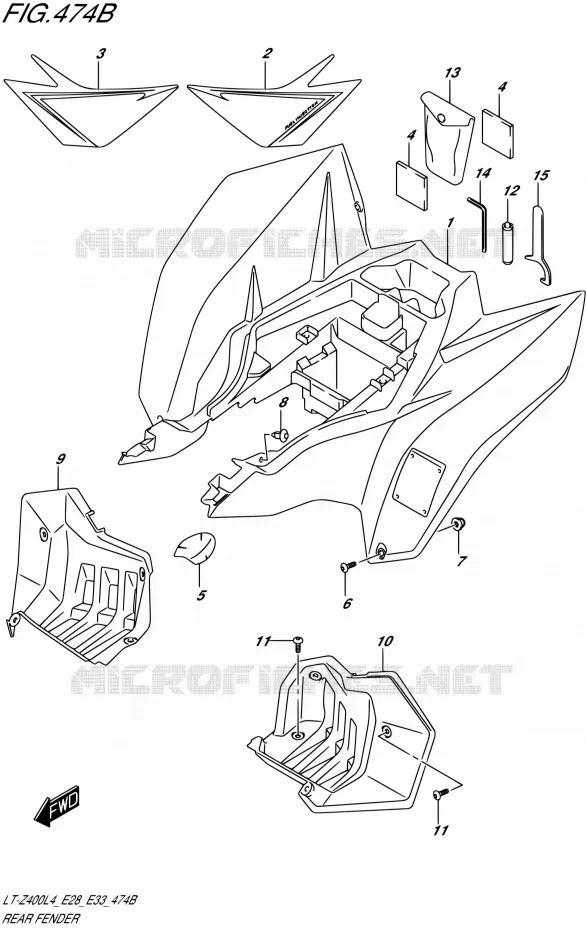 ACHTERSPATBORD (LT-Z400L4 E33) Suzuki QUAD 400 QUADSPORT 2014  LT-Z400 L4