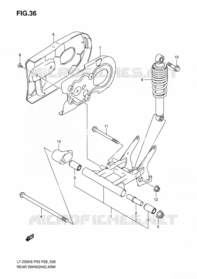 SWINGARM Suzuki QUAD 50 QUADSPORT 2010  LT-Z50 L0/LT-Z50Z L0 (P03,P28)