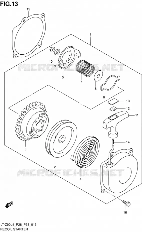 TERUGLOOPSTARTER Suzuki QUAD 90 QUADSPORT 2014  LT-Z90 L4 (P03,P28,P33)