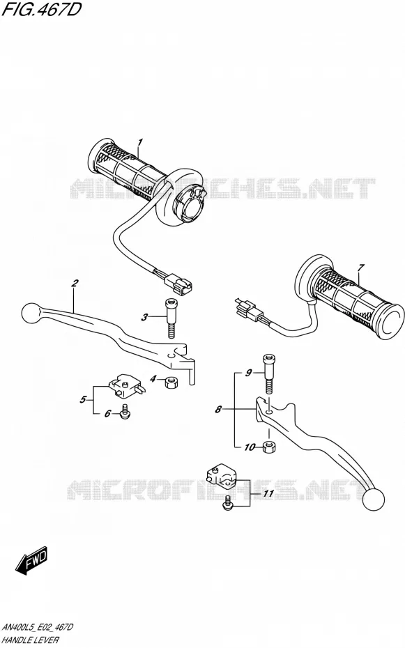 HANDGRIPS - LEVERS (AN400ZAL5 E02) Suzuki SCOOTER 400 BURGMAN 2015  AN400 L5 (E19)