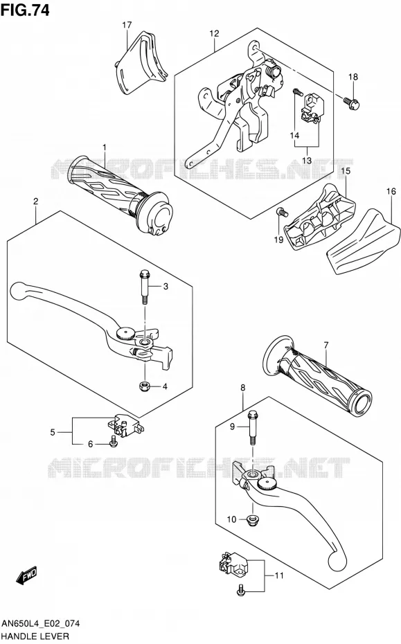 HANDGRIPS - LEVERS (AN650L4 E19) Suzuki SCOOTER 650 BURGMAN 2014  AN650 L4 (E02,E19)
