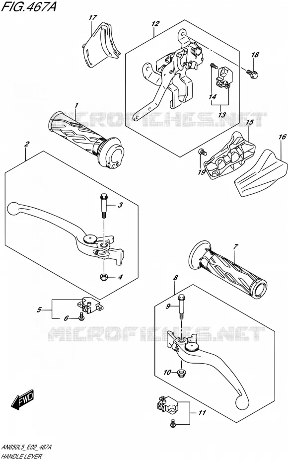 HANDGRIPS - LEVERS (AN650L5 E19) Suzuki SCOOTER 650 BURGMAN 2015  AN650A L5