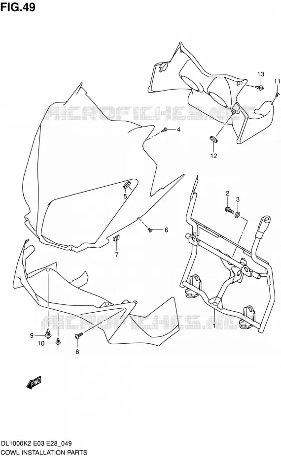 FAIRING INSTALLATIEDELEN (MODELE K2/K3) Suzuki MOTO 1000 V-STROM 2003  DL1000 K3 (E03,E28,E33)