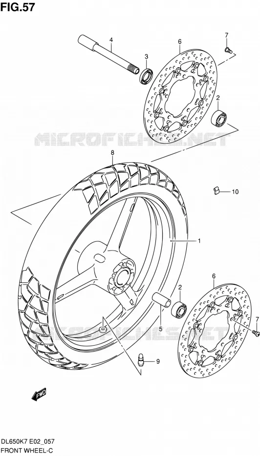 VOORWIEL (DL650K7/K8/K9/L0/UEL0) Suzuki MOTO 650 V-STROM 2010  DL650A L0 (E02,E19,E24)