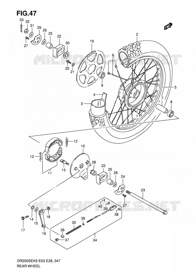 ACHTERWIEL Suzuki MOTO 200 DR 2010  DR200SE L0 (E03,E28,E33)