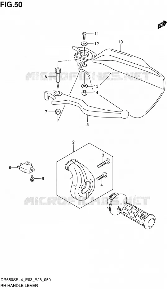 RECHTS HANDGRIPS - LEVERS Suzuki MOTO 650 DR 2014  DR650SE L4 (E03,E28,E33)