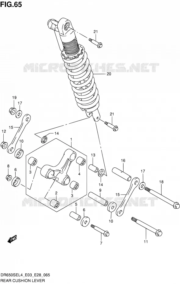 SCHOKBREKER AANEENSCHAKELING (DR650SEL4 E33) Suzuki MOTO 650 DR 2014  DR650SE L4 (E03,E28,E33)