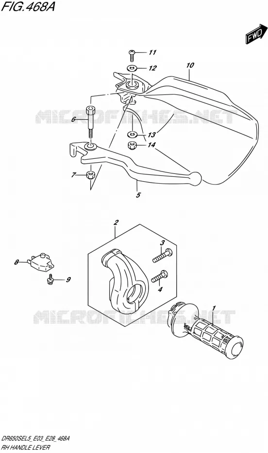 RECHTS HANDGRIPS - LEVERS Suzuki MOTO 650 DR 2015  DR650SE L5 (E03,E28,E33)