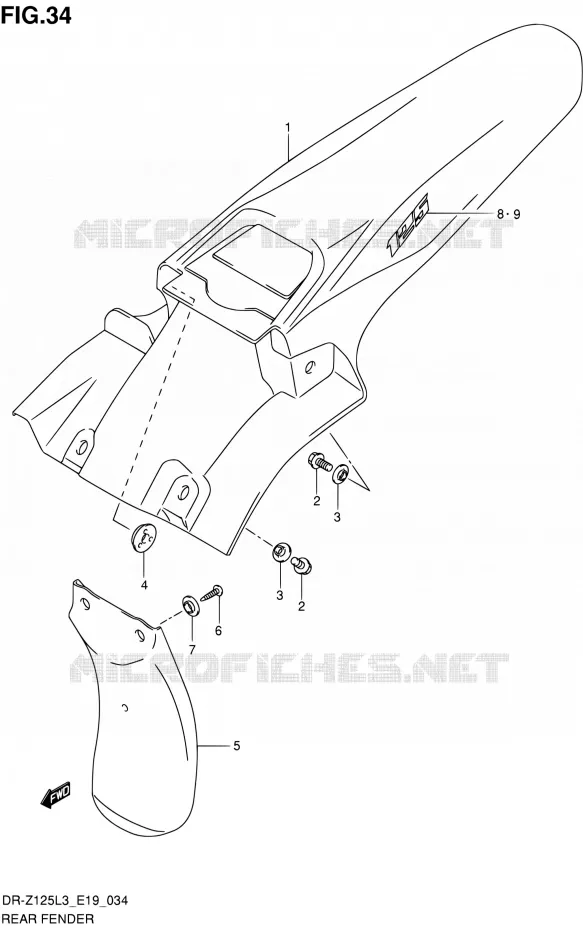 ACHTERSPATBORD (DR-Z125L3 E19) Suzuki MOTO 125 DR-Z 2013  DR-Z125L L3 (E19)