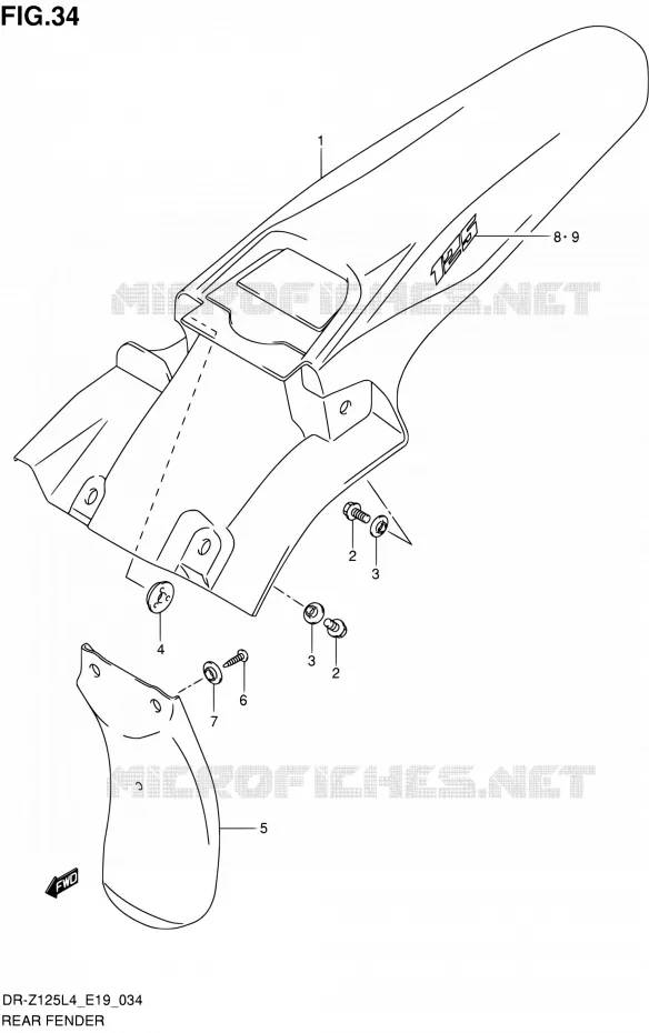 ACHTERSPATBORD (DR-Z125L4 E19) Suzuki MOTO 125 DR-Z 1994  DR-Z125L L4 (E19)
