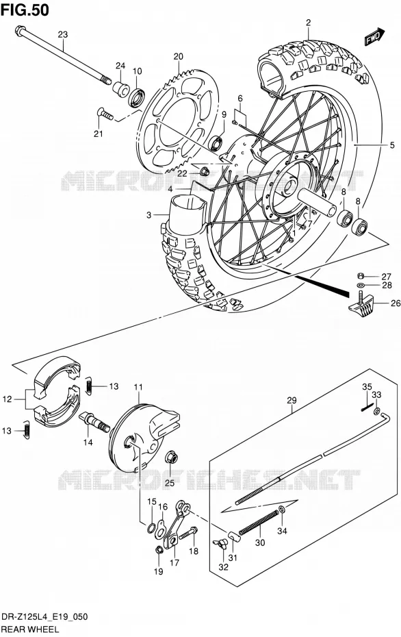 ACHTERWIEL (DR-Z125L4 E19) Suzuki MOTO 125 DR-Z 1994  DR-Z125L L4 (E19)