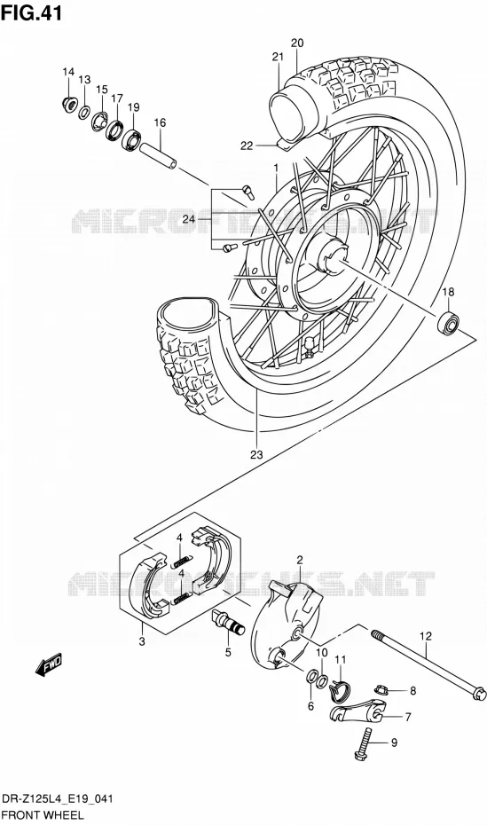 VOORWIEL (DR-Z125L4 E19) Suzuki MOTO 125 DR-Z 1994  DR-Z125L L4 (E19)