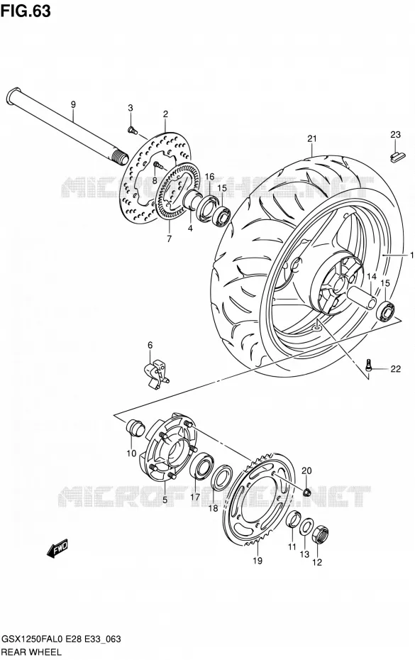 ACHTERWIEL Suzuki MOTO 1250 GSX-F 2010  GSX1250FA L0 (E03,E28,E33)