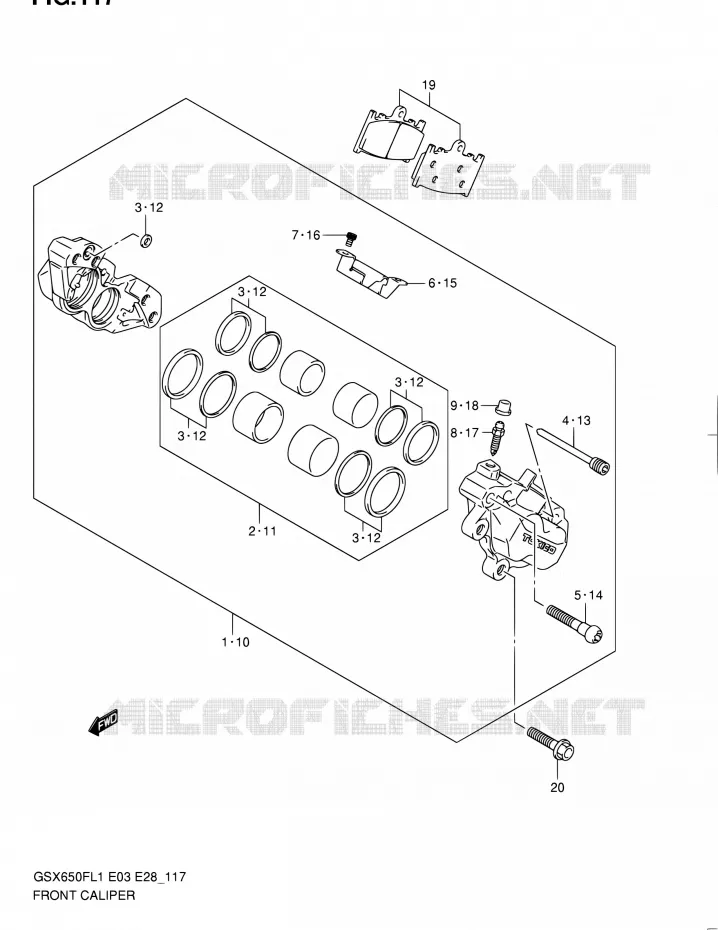 FRONT CALIPER (GSX650FL1 E03) Suzuki MOTO 650 GSX-F 2011  GSX650F L1 (E03,E28,E33)