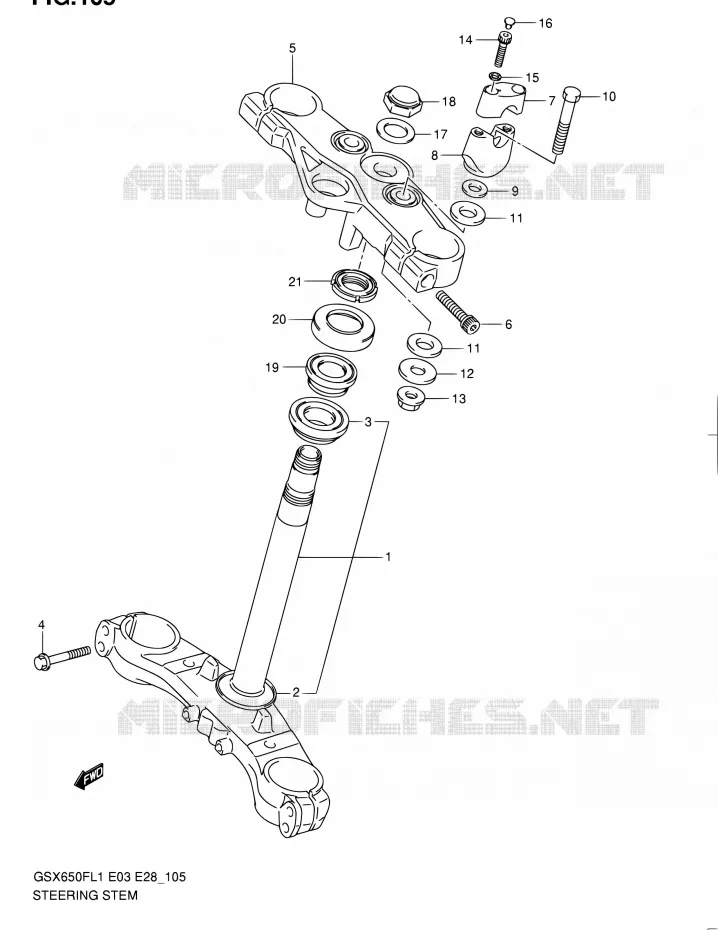 STUURKOLOM (GSX650FL1 E03) Suzuki MOTO 650 GSX-F 2011  GSX650F L1 (E03,E28,E33)