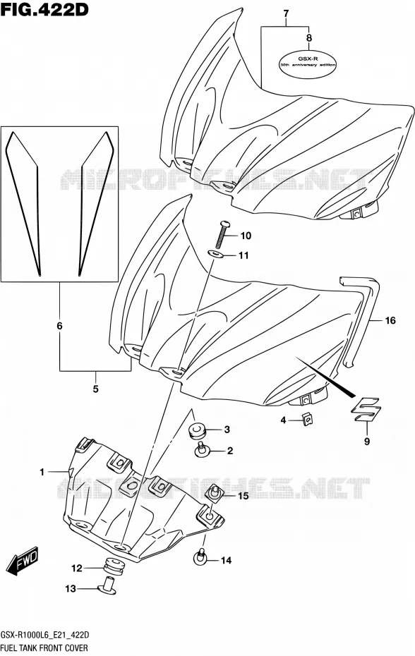 FUEL TANK VOORKLEP (GSX-R1000AUFL6 E21) Suzuki MOTO 1000 GSX-R 2016  GSX-R1000AUF L6 (E21)