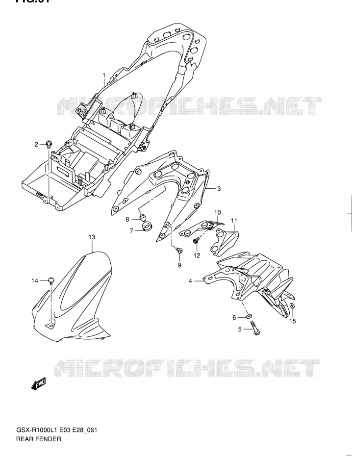 ACHTERSPATBORD Suzuki MOTO 1000 GSX-R 2011  GSX-R1000 L1 (E03,E28,E33)
