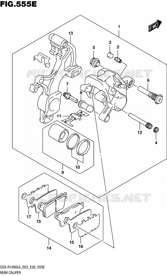 REAR CALIPER (GSX-R1000AL6 E33) Suzuki MOTO 1000 GSX-R 2016  GSX-R1000 L6 (E03,E28,E33)