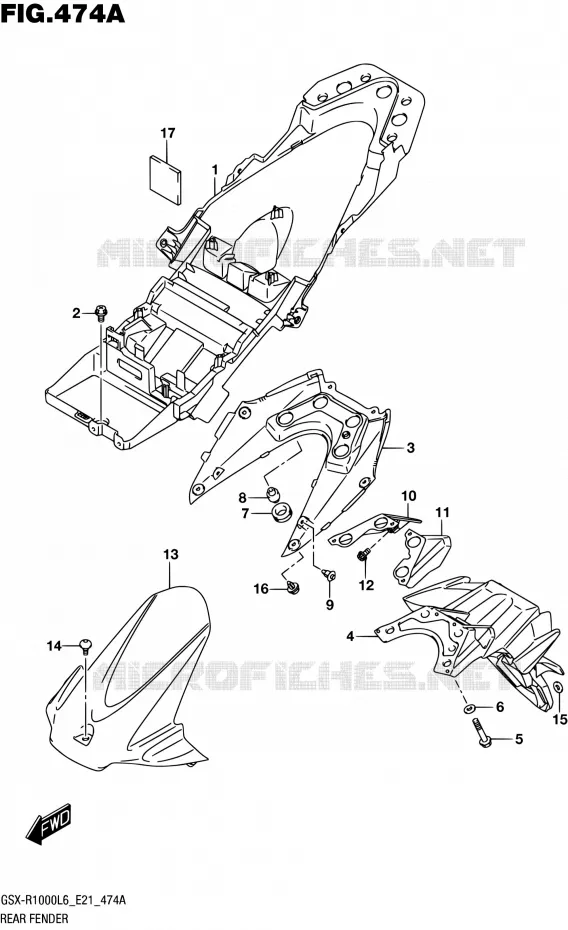 ACHTERSPATBORD (GSX-R1000L6 E21) Suzuki MOTO 1000 GSX-R 2016  GSX-R1000UF L6 (E21)