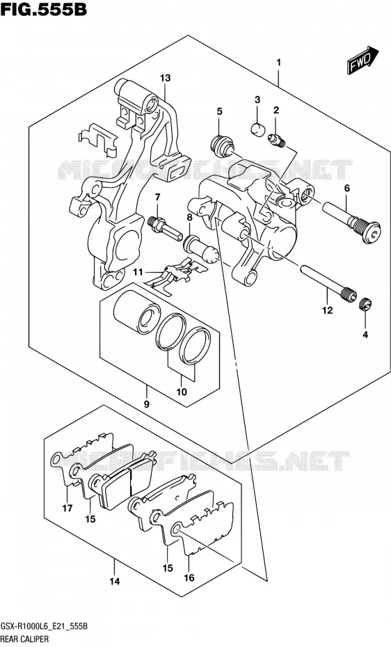 REAR CALIPER (GSX-R1000AL6 E21) Suzuki MOTO 1000 GSX-R 2016  GSX-R1000UF L6 (E21)