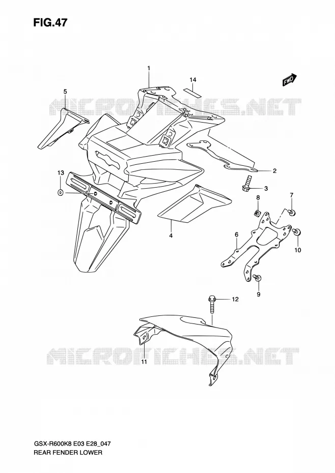 ONDERACHTERSPATBORD Suzuki MOTO 600 GSX-R 2010  GSX-R600 L0 (E03,E28,E33)