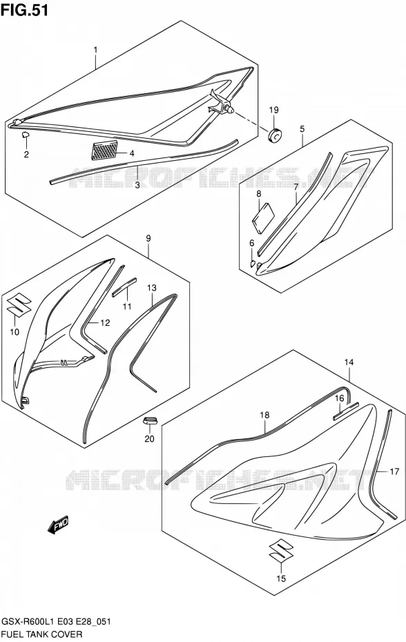 FUEL TANK - COVERS Suzuki MOTO 600 GSX-R 2011  GSX-R600 L1 (E03,E28,E33)