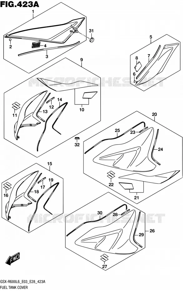 FUEL TANK - COVERS (YSF,AJP) Suzuki MOTO 600 GSX-R 2016  GSX-R600 L6 (E03,E28,E33)