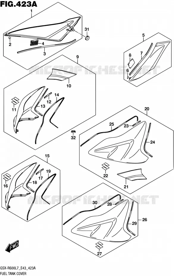 FUEL TANK - COVERS Suzuki MOTO 600 GSX-R 2017  GSX-R600 L7 (E43)