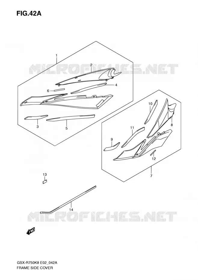 FRAME ZIJKLEP (MODEL K9/L0) Suzuki MOTO 750 GSX-R 2010  GSX-R750 L0 (E02,E19)