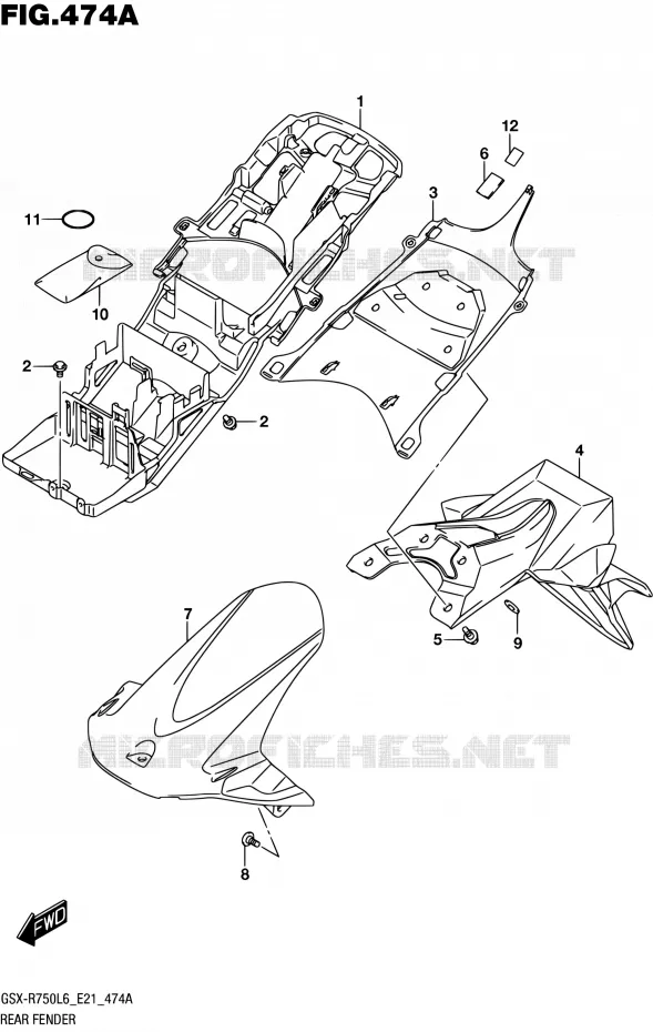 ACHTERSPATBORD Suzuki MOTO 750 GSX-R 2016  GSX-R750 L6 (E21)