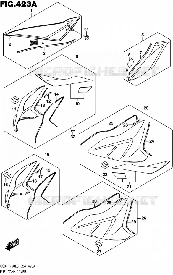 FUEL TANK - COVERS Suzuki MOTO 750 GSX-R 2016  GSX-R750 L6 (E24)