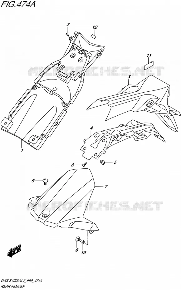 ACHTERSPATBORD Suzuki MOTO 1000 GSX-S 2017  GSX-S1000A L7 (E69)