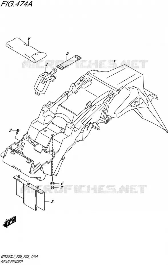 ACHTERSPATBORD Suzuki MOTO 250 INAZUMA 2017  GW250 L7 (P03,P28,P33)
